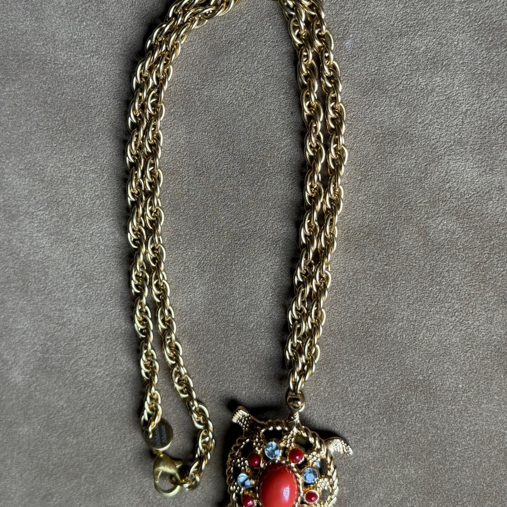 Gold and Red Turtle Pendant Necklace - Picture 2 of 2